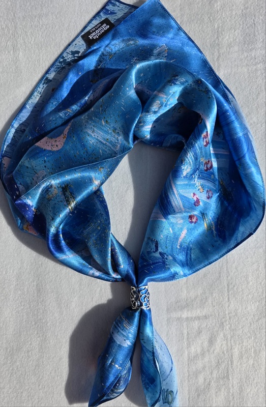 Anda Abstract Silk Scarf - "Sky"