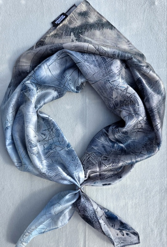 Anda Abstract Satin Silk Scarf - "Skating" 90cm x 90cm