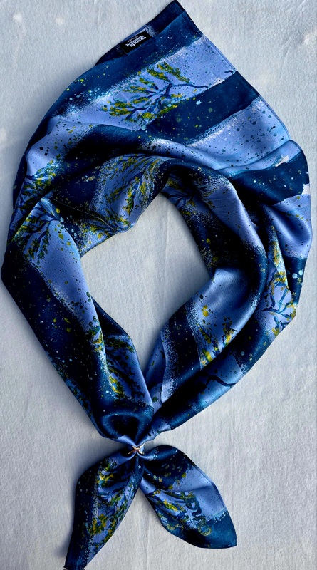 Anda Abstract Satin Silk Scarf - "Golden Age" 90cm x 90cm
